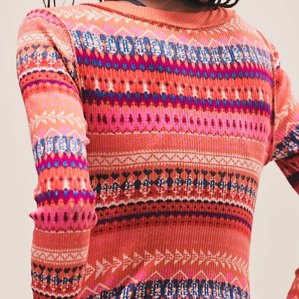 SOLD FP Movement by Free People | Women's Rally Printed Layer Boho Pink Top - Picture 5 of 7